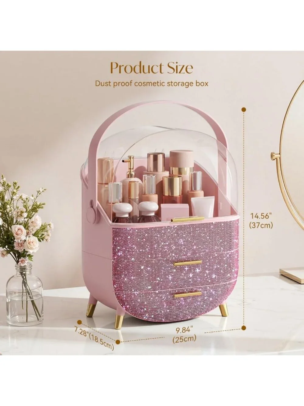 Chic Bling Makeup Organizer - Clear Cosmetic Display Case for Teen Girls, Pink